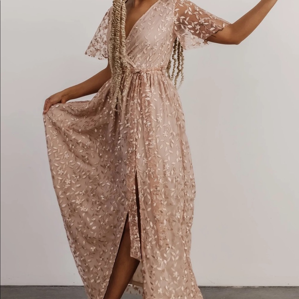 Baltic Born Marseille Embossed Maxi Dress, champagne color, size small